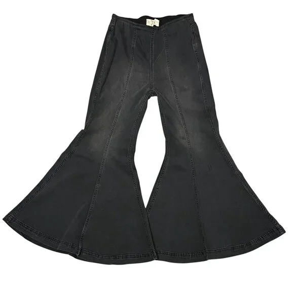 FREE PEOPLE Pants Women 26 Rinse Black Gray Flare Bell Bottom Faded Jean Pull On - Picture 1 of 10